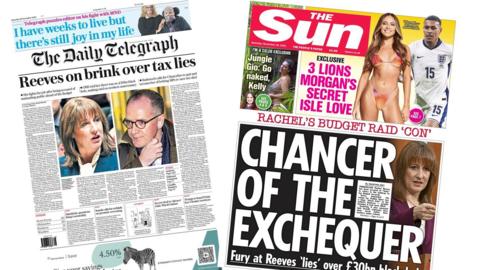 A composite image of the front pages of the Daily Telegraph and the Sun on 29 November 2025