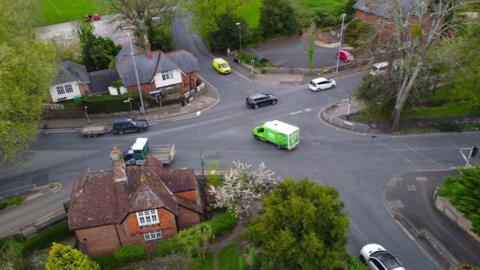A picture taken from above looking down at the junction.
