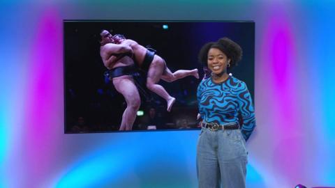 Emma-Louise on the Newsround set