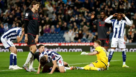 Jayson Molumby of West Bromwich Albion reacts after his close range shot was saved during the Sky Bet Championship match between West Bromwich Albion and Millwall at The Hawthorns