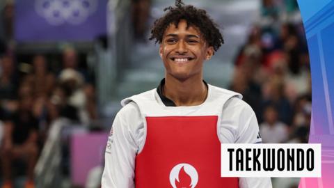 Watch as Team GB's Caden Cunningham wins his round of 16 match against Niger's Abdoul Issoufou and progresses to the quarter-finals of the men's 80kg takewondo