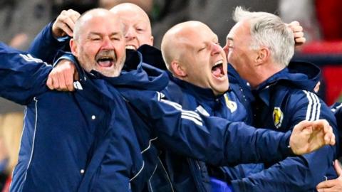 Scotland head coach Steve Clarke (left) celebrates