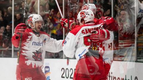 Joey Martin Cole Sandford Tyler Busch celebrate first goal