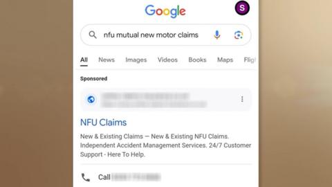 Screenshot of a fraudulent insurance ad on Google