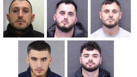 Custody photographs of the five members of the gang jailed. 