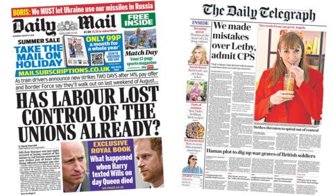 The front pages of the Daily Mail and Daily Telegraph