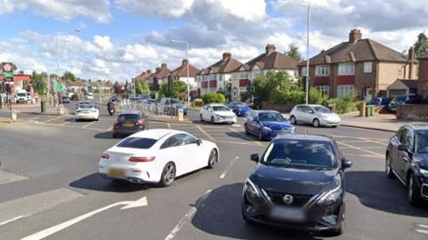 Google Street view image of the A20 near where the crash happened, showing traffic at a junction with houses in the background