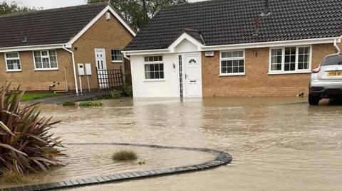 Houses flooding in Trowell, Nottinghamshire.