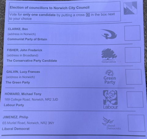 A purple ballot paper