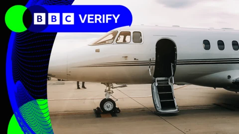 A private jet on the tarmac with its door open