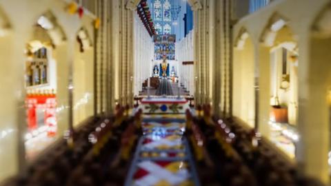 Inside shot of Lego model of St Edmundsbury Cathedral in Suffolk
