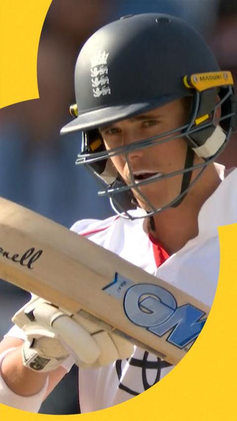 Jacob Bethell looks on as he's bowled by Zak Foulkes on day four of England v New Zealand's Test match series