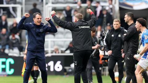 Regis le Bris celebrates after Sunderland score against Newcastle United at St James' Park