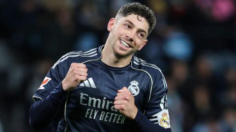 Federico Valverde celebrates scoring for Real Madrid