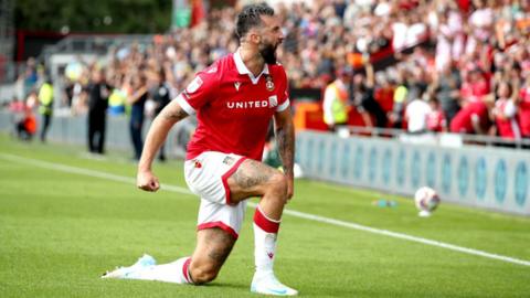 Wrexham striker Ollie Palmer celebrates