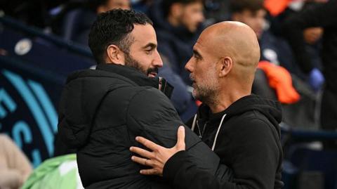 Ruben Amorim hugs Pep Guardiola