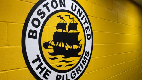 Boston United crest painted on a wall