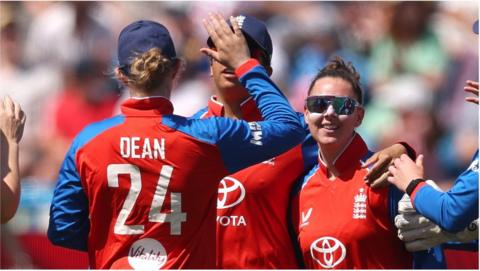 Linsey Smith celebrates a wicket