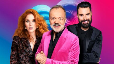 Angela Scanlon, Graham Norton and Rylan Clark (Image: BBC/BBC Studios)