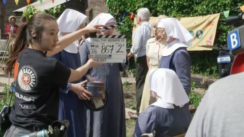 The cast of Call the Midwife relaxing behind the scenes