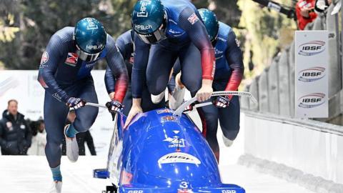 GB bobsleigh team in action