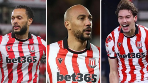 Split graphic showing Stoke City players Lewis Baker (left), Steven Nzonzi and Milan Smit (right)