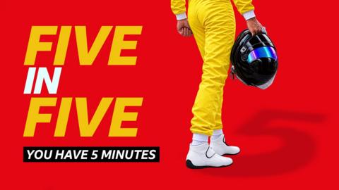 A generic picture of an unknown Formula 1 driver beside the words: "Five in Five you have five minutes"