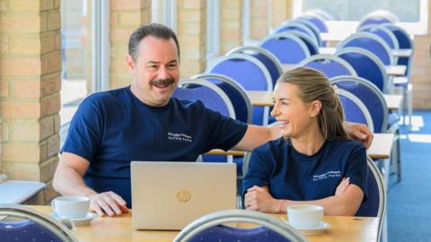 Danny Dyer and his daughter share a joke during filming of their new show.