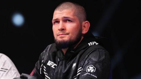 Khabib Nurmagomedov coaching in the corner of a UFC fight