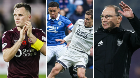 Hearts' Lawrence Shankland, Rangers' James Tavernier, Dundee United's Julius Eskesen and Celtic's Martin O'Neill