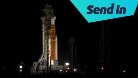 Space Launch System (SLS) rocket with the Orion crew capsule, on Pad 39B, ahead of the Artemis II mission launch at the Kennedy Space Center, in Cape Canaveral.