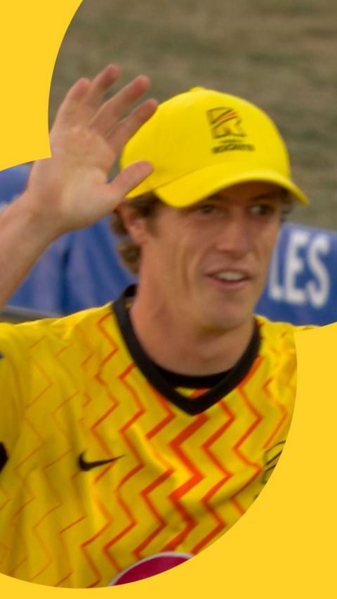 Calvin Harrison celebrates after taking an impressive relay catch to dismiss Jamie Smith