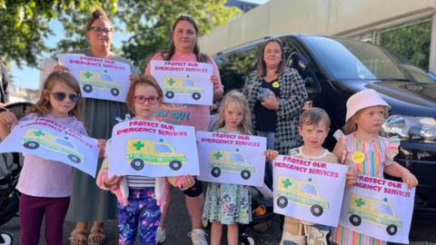 Supporters outside the Jersey’s Ambulance Headquarters