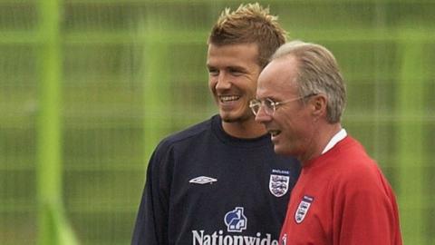 David Beckham and Sven-Goran Eriksson chat during training when England captain and manager respectively