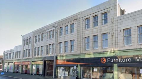 Street view of the art deco Stanley Buildings 