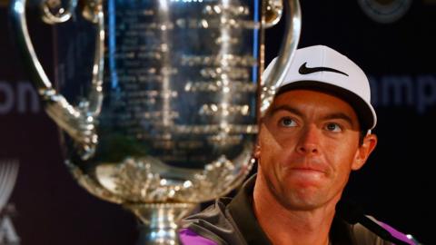 Rory McIlroy with the Wanamaker Trophy after winning the US PGA Championship in 2014