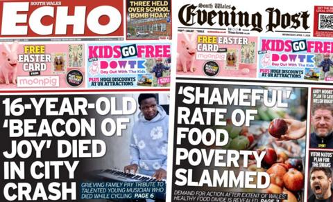 Front pages of the South Wales Echo and South Wales Evening Post 