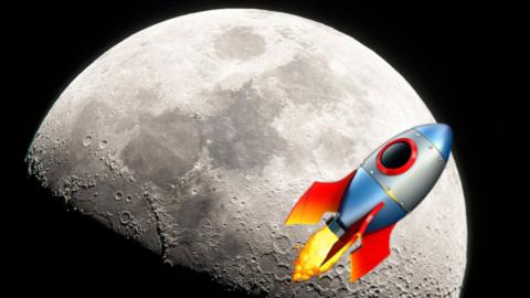 moon and rocket emoji