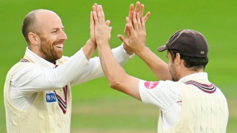 Jack Leach celebrates taking wicket