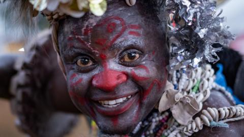 An artist performs at the Nyege Nyege Festival in Uganda