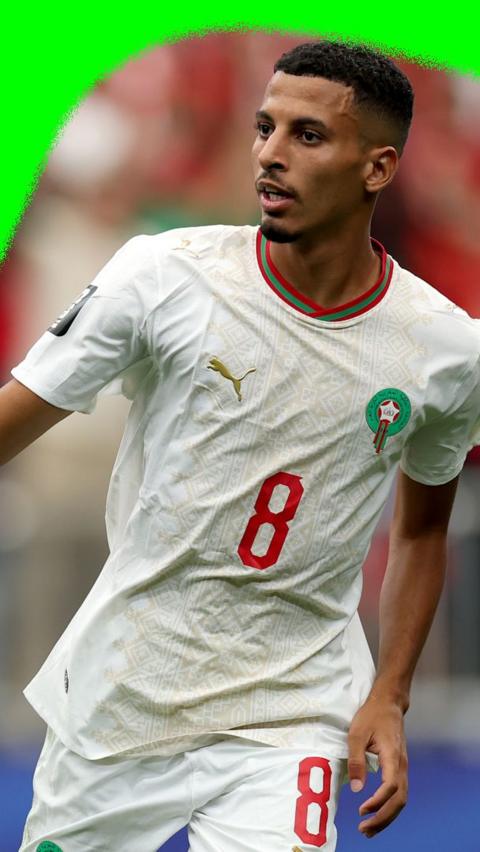 Azzedine Ounahi smiles at the crowd after scoring a goal for Morocco in the 2026 World Cup