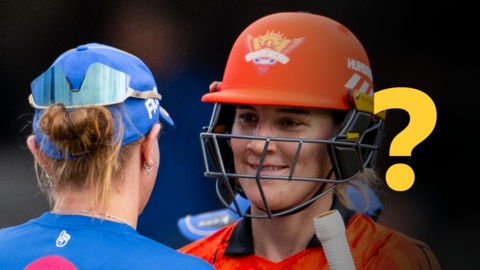 Annabel Sutherland and Hollie Armitage during The Hundred match between MI London Women and SunRisers Leeds Women