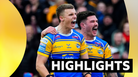 Ash Handley and James Bentley celebrate a Leeds try against Castleford