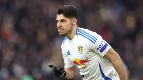 Manor Solomon celebrates scoring for Leeds against Sheffield Wednesday