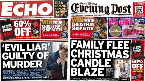 Front pages of the South Wales Echo and the South Wales Evening Post