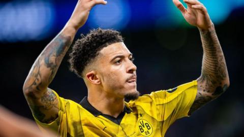 Jadon Sancho playing for Borussia Dortmund