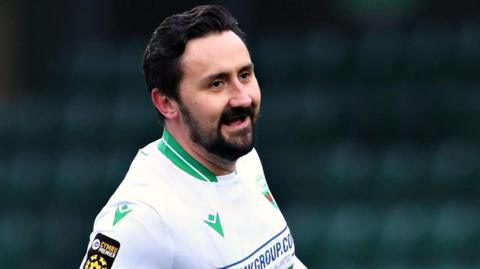 Ryan Brobbel of The New Saints F.C. celebrates his goal during The New Saints vs Barry Town United in Round 1 of the JD Cymru Premier Championship Conference at Park Hall, Oswestry