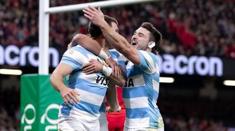 Gerónimo Prisciantelli of Argentina celebrates with his teammate Mateo Carreras