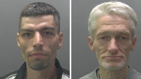 Custody image Ziggy Dunn (left) wearing a black and white striped top and Bartholomew Cronin wearing a grey T-shirt 