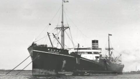 The Japanese cargo ship, Lisbon Maru, pictured at anchor.